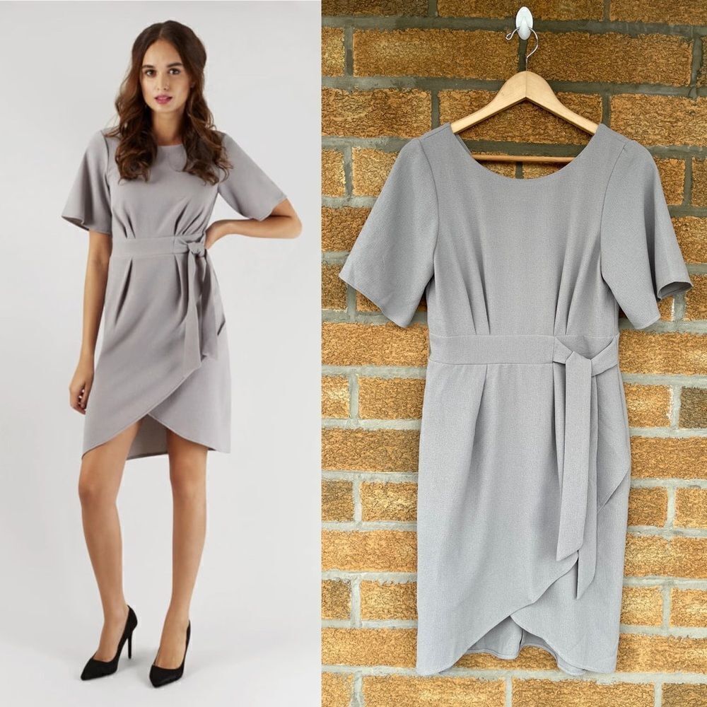 Closet London GRAY KIMONO WRAP DRESS 8